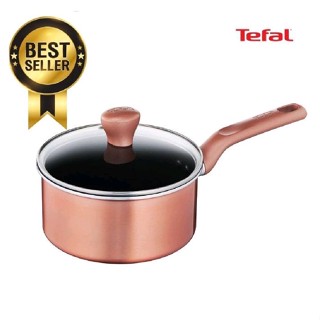 TEFAL​ หม้อด้าม ขนาด 18 ซม.พรัอม​ ฝาแก้ว Cook and shine รุ่น G803S695 (สีโรสโกลด์)