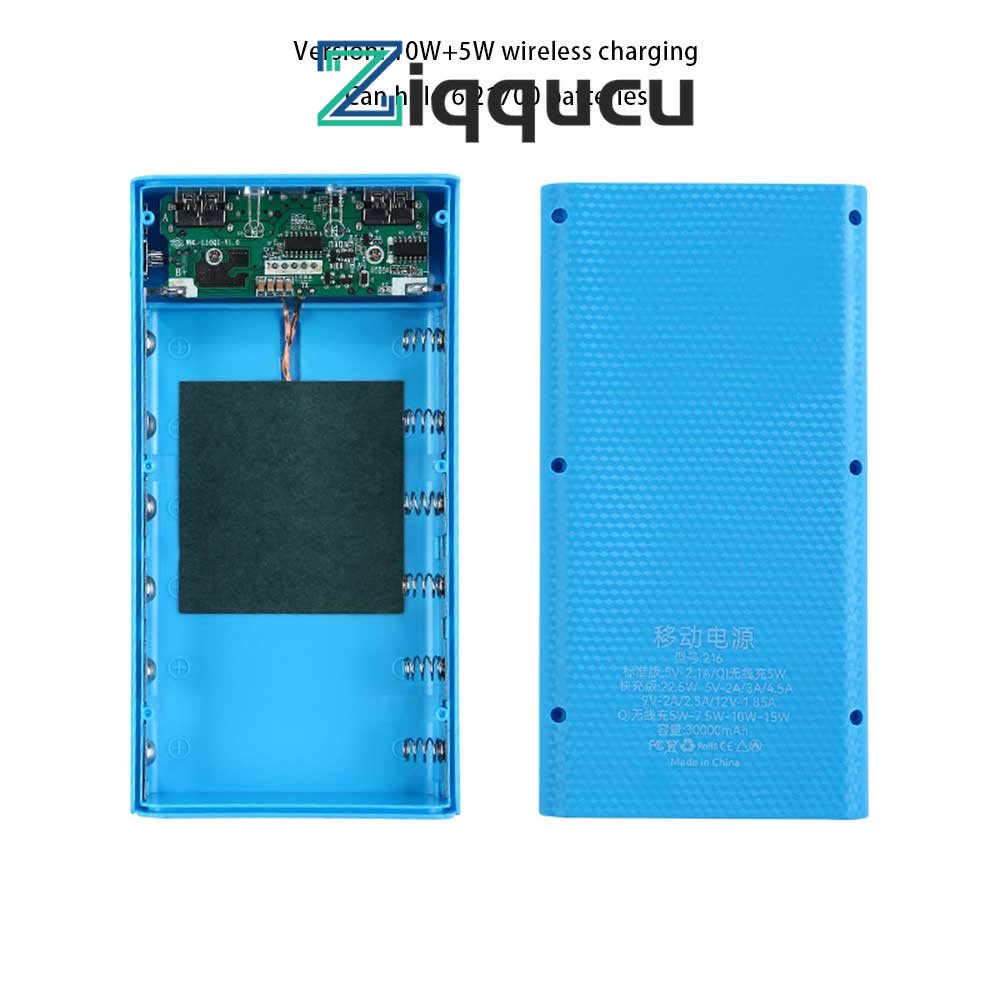 Ziqqucu 6 x 21700 DIY Power Bank กล่องแบตเตอรี่ Charger เปลือกพลาสติกพร้อมจอแสดงผล LCD เชื่อมฟรี 2 ทิศทาง Fast Charging ชุดพลังงานมือถือไม่มีแบตเตอรี่