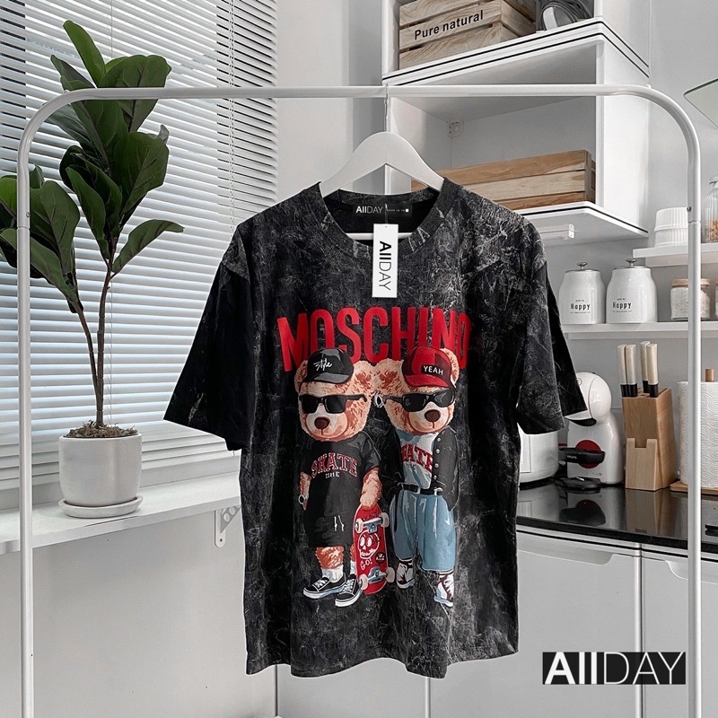 เสื้อวินเทจ สกีนลายMoschino ผ้าคอตตอนฟอกแท้100%