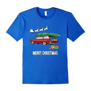 เสื้อยืดผ้าฝ้าย เสื้อยืดคริสต์มาสClassic Car Retro Station Wagon - Merry Christma T-Shirt Men Sport T Shirt