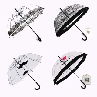 Transparent Long-handle Rain Umbrella Ultra Light Women Kids Parasol Rain Umbrella Semi-automatic Female Umbrellas