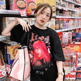 Blackpink LISA Same Paragraph T-shirt สตรีทแฟชั่นTEE