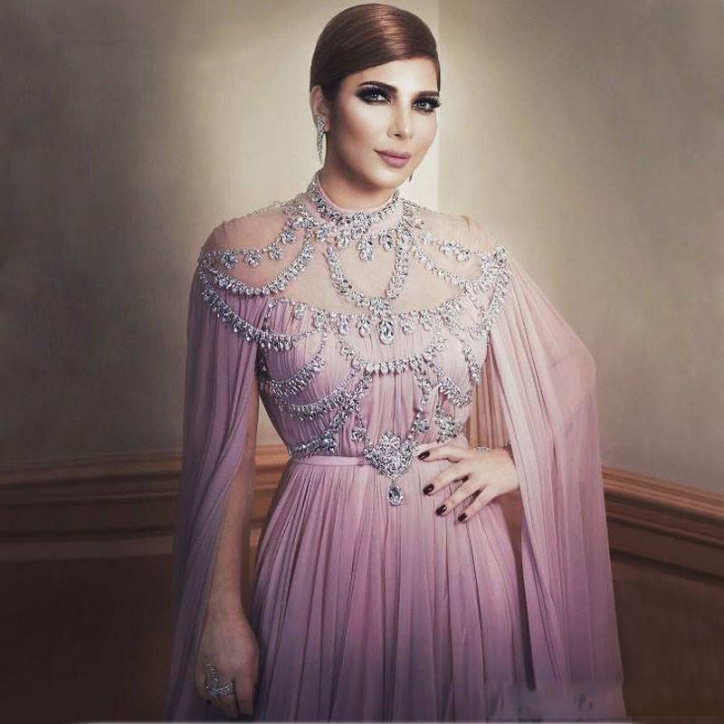 ABlush Pink Muslim Formal Evening Dress 2022 Illusion High Neck Crystal Chiffon Islamic Dubai Kaftan Arabic Long Evening #3