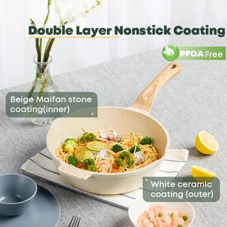 Ecowin non-stick หินไมฟานชุด 4 ชิ้นสีขาว หม้อกระทะครบชุดในครัวเรือน กระทะ หม้อนม หม้อซุป เหมาะสำหรับทุกเตา
