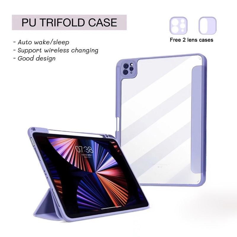 PU Trifold Pad Case For Air11"M2-M4/แอร์ 5,4 ชาร์จปากกาในช่องใส่ปากกาได้เลย Gen11/10, Gen 10.2" Pro11(18-23) เคสฝาพับ