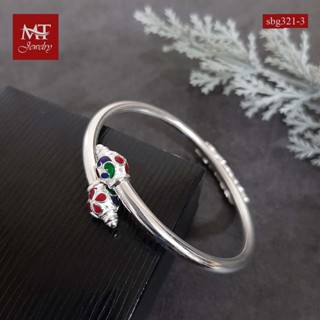 MT กำไลข้อมือเงินแท้ งานลงยา หัวบัว แบบไขว้ งานสุโขทัย ข้อมือ 16, 17 ซม. Solid 925 Sterling Silver Bangle (sbg321-3) MT Jewelry มณีธารา