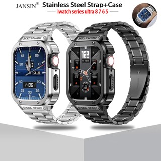 jansin เคส +สายสาย สาย iwatch series 8 7 45มม 44มม modification kit case สายนาฬิกาสแตนเลส พร้อมเคส สำหรับ iwatch series ultra 49มม 8 7 6 smart watch