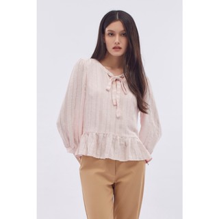 EP เสื้อเบลาส์ผ้าชีฟองแต่งโบว์ ผู้หญิง สีชมพูอ่อน | Chiffon Blouse with Bow Detail | 0796