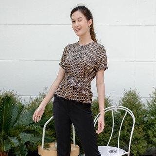 AMILA Blouse AM-B906 วินเทจ แขนสั้น IGPU22-6