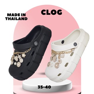 รองเท้าหัวโต CLOG Jibbitz โซ่ทอง ผู้หญิง พื้นหนา ส้นตึก แนว Crocs