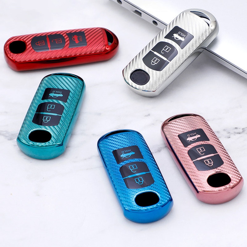 เคสกุญแจรีโมตรถยนต์ TPU คาร์บอนไฟเบอร์ สําหรับ Mazda 2 3 5 6 CX-3 CX-5 CX-7 CX-9 CX3 CX5 CX7 CX9 MX5 Miata
