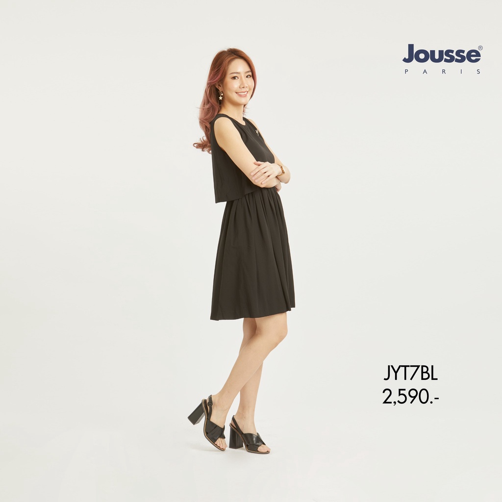 Jousse ชุดเดรส สีดำ แขนกุด กระโปรงจับจีบ เนื้อผ้าชีฟอง JYT7BL — صورة 3