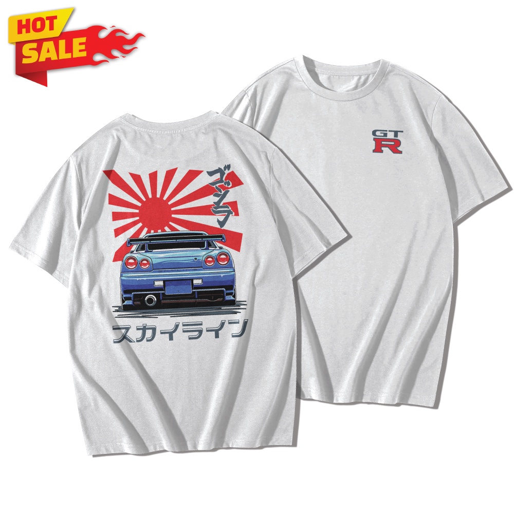 LOWRIDER เสื้อยืดคอตต้อนแท้ ไม่หด ไม่ย้วย ลายสกรีน GTR R34 (แขนสั้น)