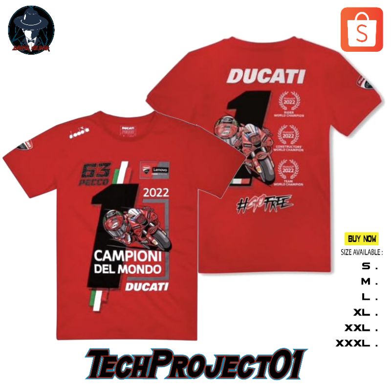 เสื้อยืด พิมพ์ลาย Pecco Bagnaia Ducati World Champion MotoGP คุณภาพดีที่สุด 2022