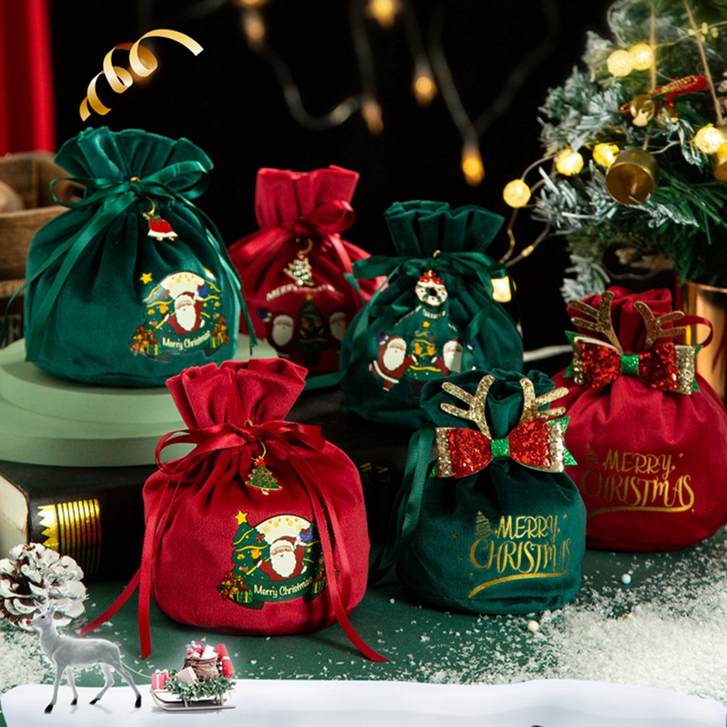 [Homyl1] Christmas Treat Bags with Drawstrings Lovely Party Favors New Year