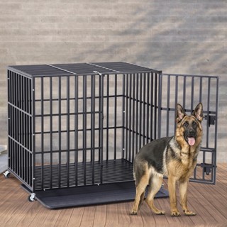 ม้วนตัวใหญ่ XL กรงสัตว์เลี้ยงหนาทึบหมาสุนัขเคนเนล playpen กับถาด Rust-proof Heavy Duty Metal Large Dog Cage Kennel Crate