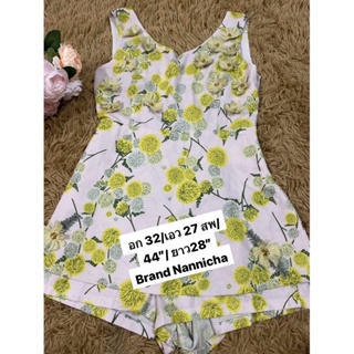 🔆🔆Recommend Floral green Jumpsuit อก32ทรงน่ารัก งานแบรนด์ “Nannicha Size L “ ซันทั้งชุดสภาพใหม่ มีพู่ตกแต่งเก๋ๆ