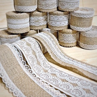 ริบบิ้นผ้าป่านตกแต่งลูกไม้ สำหรับตกแต่ง งาน DIY ขนาด 5 cm x 2 เมตร