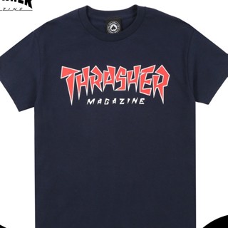 เสื้อยืดแขนสั้นลําลอง ผ้าฝ้าย พิมพ์ลายโลโก้ Thrasher JAGGED สําหรับผู้ชาย และผู้หญิง