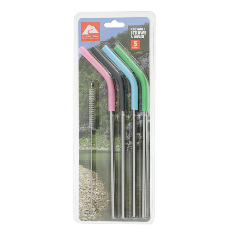 พร้อมส่ง‼️Ozark Trail Stainless Steel Straws with Cleanser Brush​ สินค้าแท้💯% นำเข้าจากUSA🇺🇸