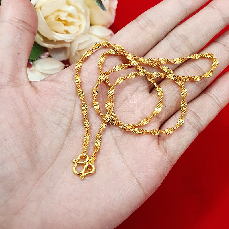สร้อยคอทองลายดิสโก้ ความยาว 18 นิ้ว หุ้มเศษทองแท้เยาวราช ทองชุบ ทองปลอม ใส่อาบน้ำได้ รูปถ่ายจากสินค้าจริง