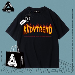 2023 เสื้อยืดแขนสั้น ผ้าฝ้าย ทรงหลวม พิมพ์ลายเปลวไฟ KVDV อินเทรนด์ สําหรับผู้ชาย และผู้หญิง