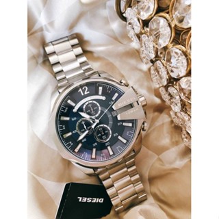 นาฬิกา Diesel Mens ของแท้ 100% Mega Chief Quartz Stainless Steel Chronograph Watch เข็มสีขาว