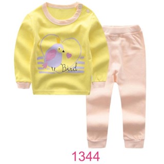 L-PJG-1344 ชุดนอนเด็กผู้หญิง สีเหลือง ลายนก Size-120 (5-6Y) 🚚 พร้อมส่งด่วนจาก กทม.🇹🇭🎁