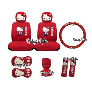 หุ้มเบาะ Hello Kitty 10 ชิ้น สีแดงลายขวดนม(งานผ้า)✨ลิขสิทธิ์แท้✨