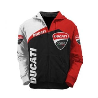 เสื้อโค้ทกันหนาวแขนยาวลําลอง มีฮู้ด พิมพ์ลายโลโก้ DUCATI 3 มิติ สไตล์สปอร์ต สําหรับผู้ชาย