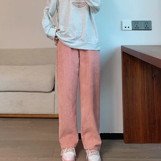 Rommers S-4XL กางเกงลูกฟูกขายาว เอวสูง ขากว้าง ทรงหลวม สำหรับผู้หญิง รุ่นใหม่ปี เสื้อผ้าแฟชั่นผู้หญิง
