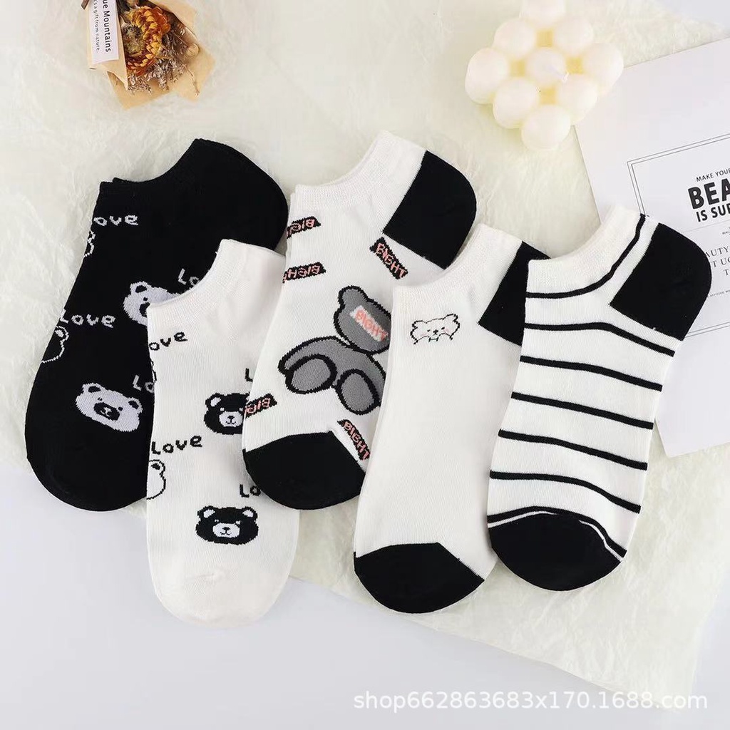 ถุงเท้าข้อสั้น แบบบาง ลายการ์ตูนน่ารัก สีดํา และสีขาว แฟชั่นฤดูใบไม้ผลิ และฤดูร้อน สไตล์ญี่ปุ่น สําหรับผู้หญิง - รูปที่ 7