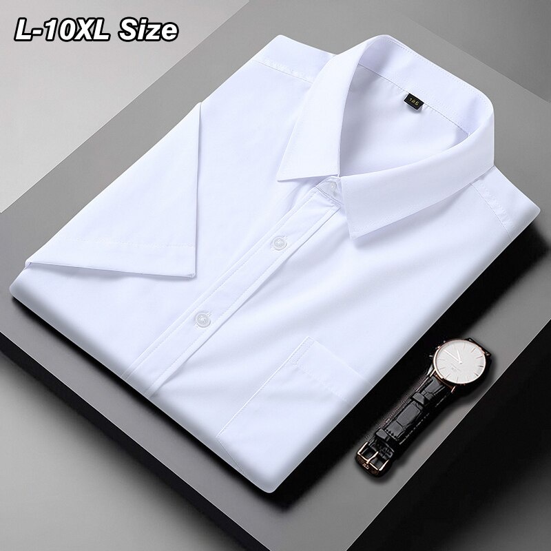 【Plus Size】เสื้อเชิ้ตแขนสั้น ลําลอง ทรงหลวม สีพื้น 10XL 8XL 7XL สไตล์นักธุรกิจ สําหรับผู้ชาย ไซซ์ 12XL