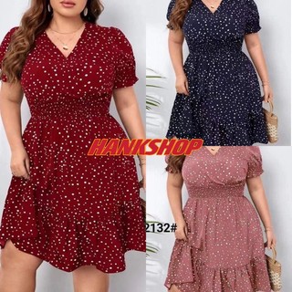 Womens Casual Plus Size Dress Polka Dotted V Neck Midi Bodycon Pink Blue Red Dresses