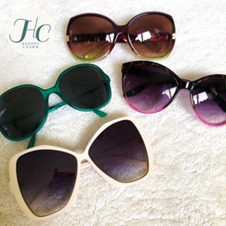 แว่นตากันแดดแฟชั่น กันแสงUV400 กันลมและฝุ่นละออง เลนส์สีชาและสีดำ กรอบสี sunglasses