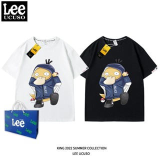 เสื้อยืดโอเวอร์ไซส์Lee UCUSO ร่วมแขนสั้นผู้ชายแฟชั่นฤดูร้อนการ์ตูนน่ารักคอกลมครึ่งแขนผ้าฝ้ายร้อยเสื้อยืดน้ําS-3XL