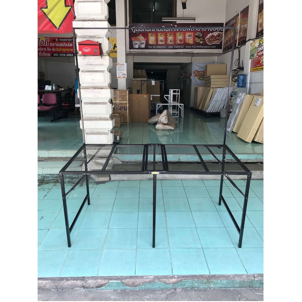 โต๊ะพับเหล็กขายของตลาดนัด โต๊ะอเนกประสงค์ กางออกขนาด ก75xย150xส70 ซม. สวยงาม แข็งแรง น้ำหนักเบา(รุ่นมีเสาโครงป้าย) - รูปที่ 5