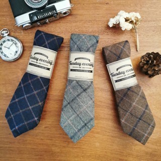 เนคไทสีน้ำเงิน/เทา/น้ำตาลลายตาราง Necktie Winter Navy/ Winter Grey / Winter Brown Windowpane