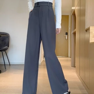 Cicishop(5193)กางเกงทรงกระบอกเล็กเอวสูง สีNatureผ้า Polyester 100% ผ้าลื่นไม่ยับง่ายสม็อคหลัง