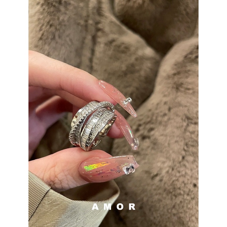 แหวนเพชรผู้หญิง Silvery Zircon อเนกประสงค์วินเทจผู้หญิงนิ้วชี้ปรับดี