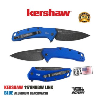 มีดพับ Kershaw 1776 Link NBBW Kershaw Link Drop Point Knife Blue Aluminum (420HC 3.25" BlackWash),1776NBBW มีดพก