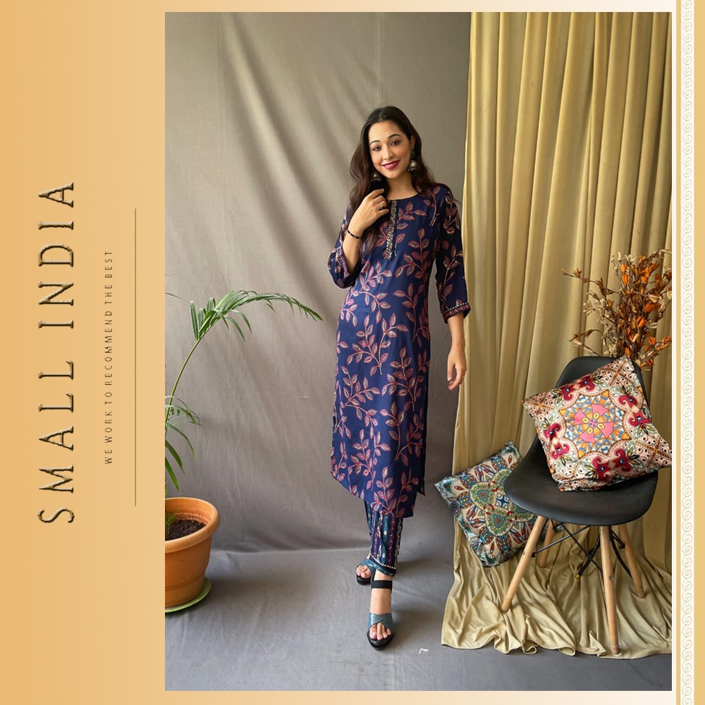 {**ส่งฟรี**} SMALL INDIA 🌺 Fresh Arrival Rayon Kurti Set ชุดเซ็ทเสื้อกางเกง 🌺 Women Kurti Set