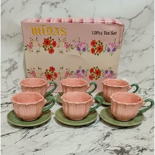 Cangkir Tatak Set Bunga Tulip Midas isi 6 pcs per Set/ Cangkir Set Flower Midas Pink/Cangkir Kopi & Teh