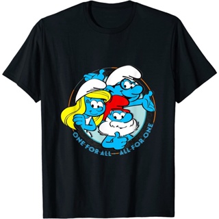 เสื้อยืดคอกลม แขนสั้น ผ้าฝ้ายแท้ พิมพ์ลายการ์ตูนภาพยนตร์ Smurfs Smurfs สําหรับผู้ชายS-5XL