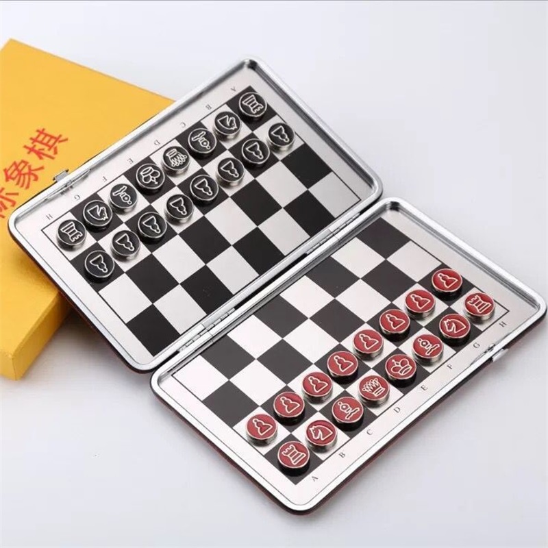 PU Leather Foldable Chessboard Aluminum Alloy Chess Pieces Mini Magnetic Chess Pieces Children's Educational Toys Bo