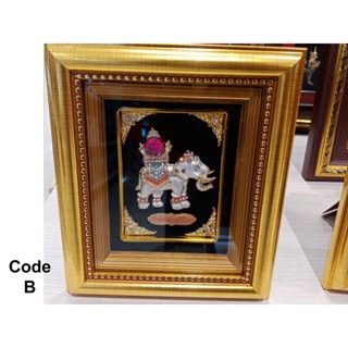 กรอบรูปของขวัญมงคล ชุบทอง24KT Goldประดับคริสตัลช้างไทยCode B