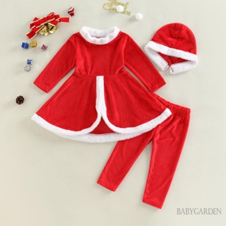 Babygarden ชุดเสื้อแขนยาว ผ้ากํามะหยี่ขนนิ่ม คอตั้ง และกางเกง และหมวกคริสต์มาส สําหรับเด็กผู้หญิง อายุ 1-6 ปี