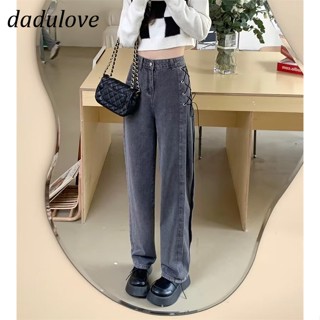 DaDulove💕 New Korean Version of Ins Strappy Jeans High Waist Womens Wide-leg Pants Loose Straight-leg Pants