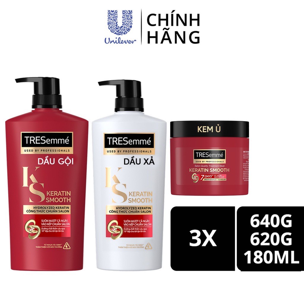 Combo Shampoo 640g, Conditioner 620g &amp; Incubation 180ml Tresemme Keratin Smooth With Argan &amp; Keratin Hair Conditioner ใน Smooth Folds