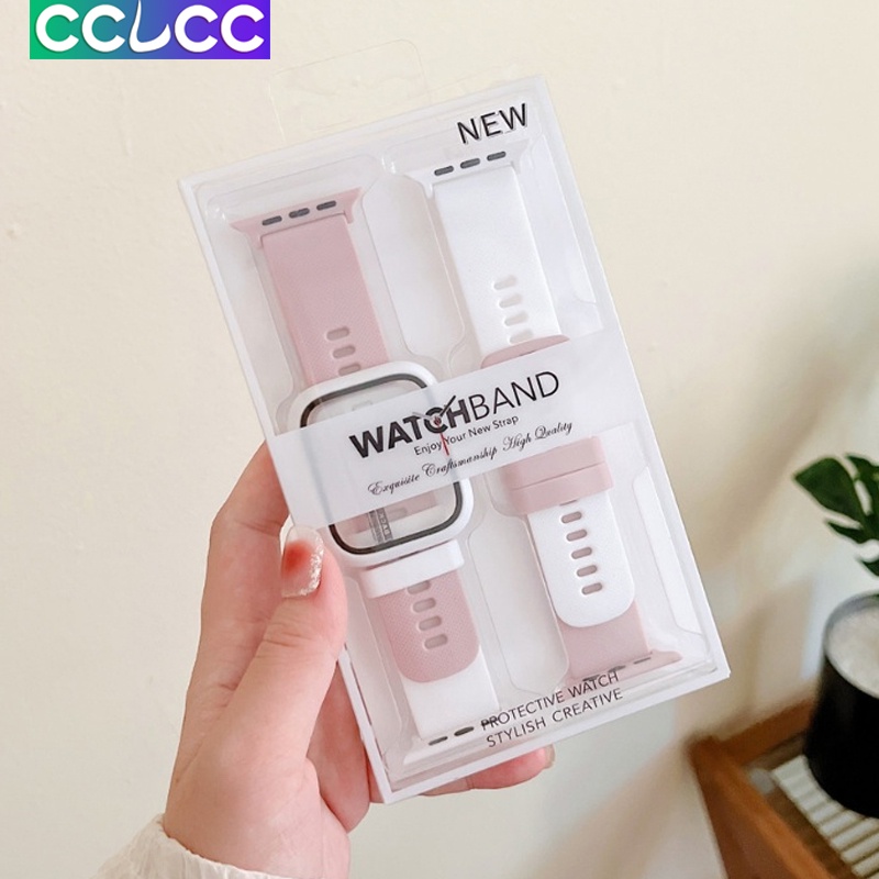 Cclcc สายนาฬิกาข้อมือซิลิโคน PC แข็ง เข้าได้กับ Apple Watch Band 38 มม. 40 มม. 41 มม. 42 มม. 44 มม. 45 มม. iWatch Ultra 8 7 6 5 4 3 2 แพ็ค